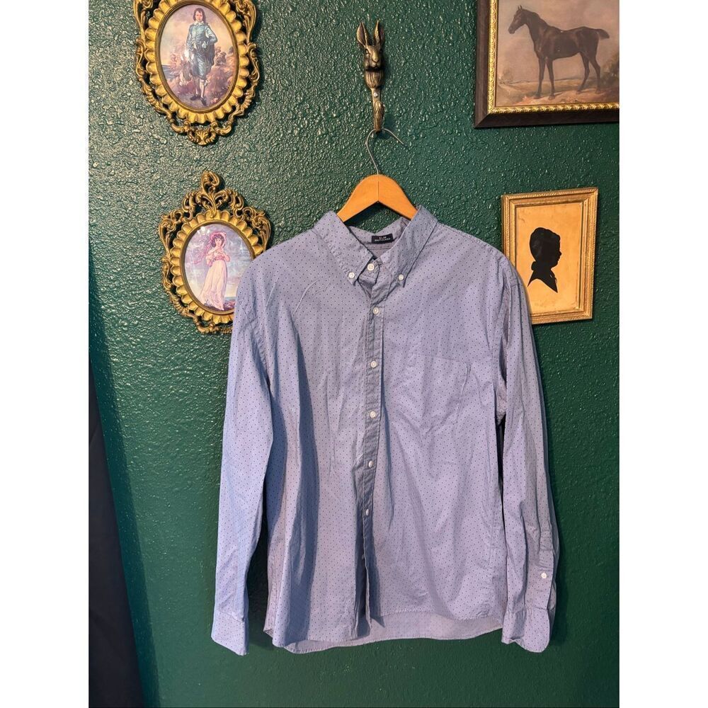J. Crew men’s Blue Patterned Cotton Button Down Shirt Sz Large Polka Dots Flex W